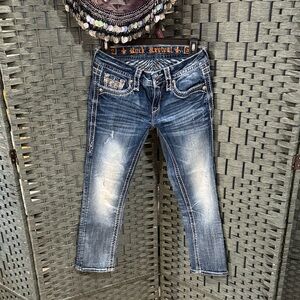 Rock Revival Women's Distressed Blue Cropped Jeans